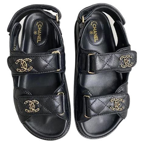 chanel mesh velcro dad sandals 37 black|chanel velcro sandals.